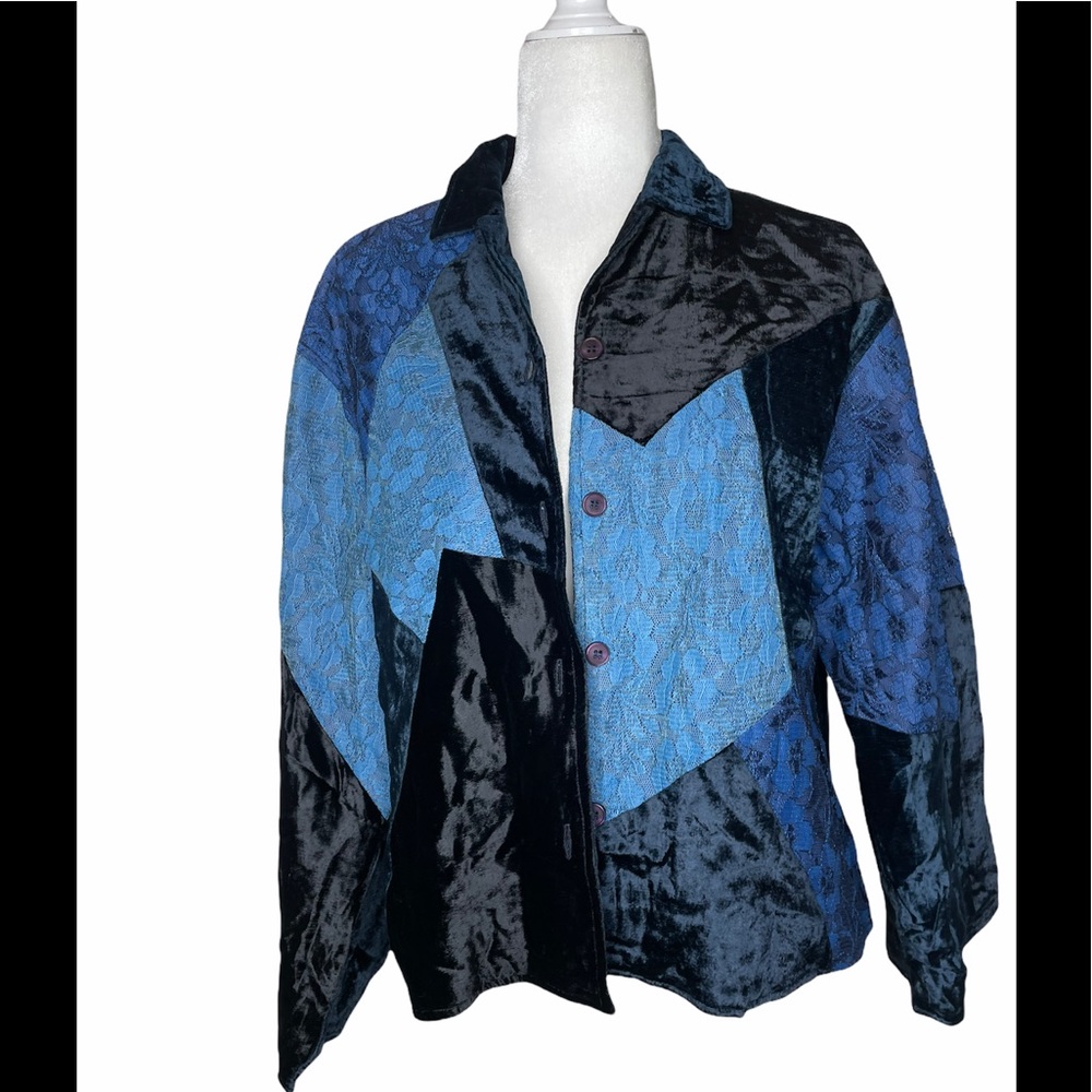 Vintage Silver Stream Blue Patchwork Bohemian Pea… - image 1